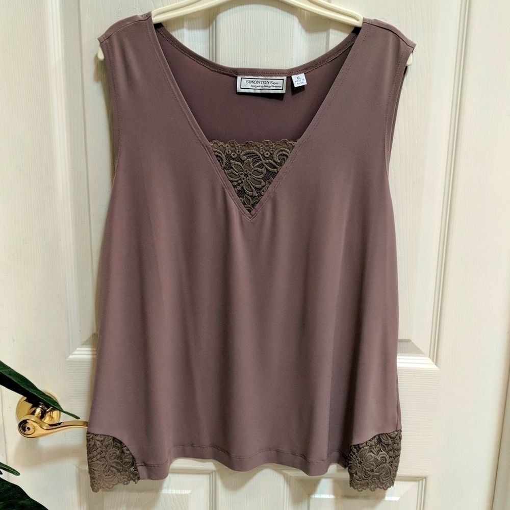 Simonton Says Women's Tank w/Lace Insert Size XL